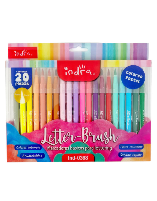 Indra Plumones Letter Brush Pasteles (20 pzas)