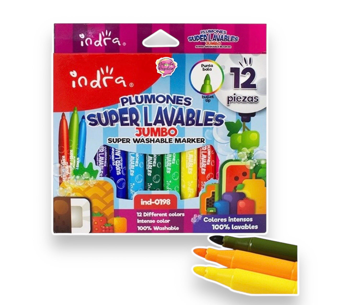 Indra Plumones Super Lavables Jumbo Con Aroma  (12 pzas)