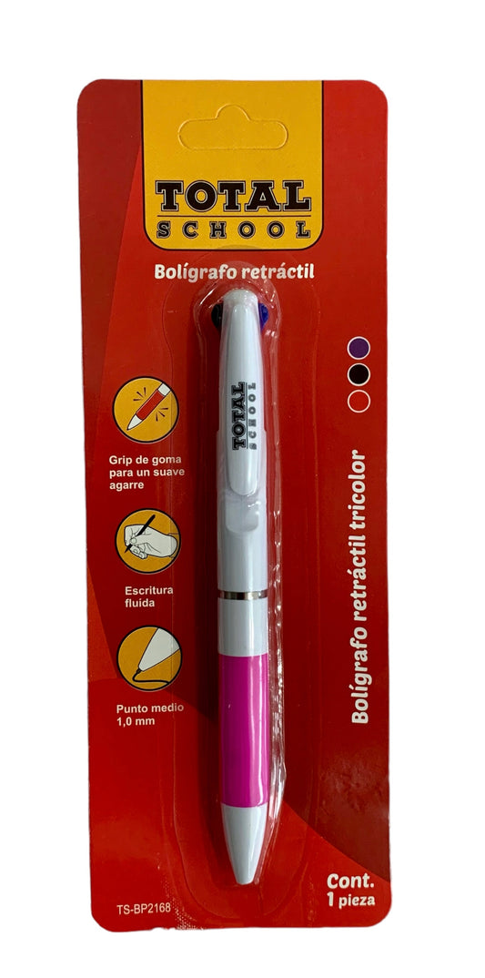 Total School Bolígrafo Retráctil Tricolor (Rosa)