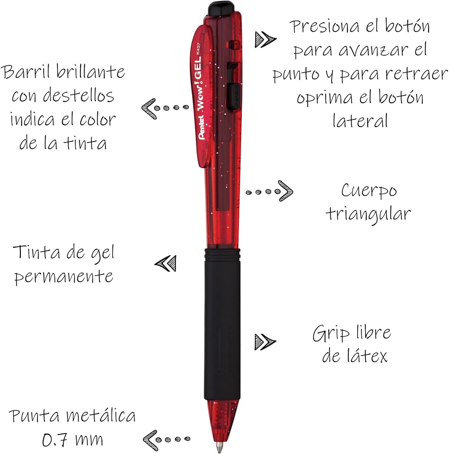 Pentel Pluma WOW Gel (Rojo)