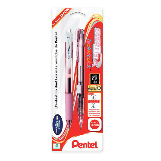 Pentel Bolígrafo EnerGel X+Lapicero Techniclick 0.5mm (Rosa)