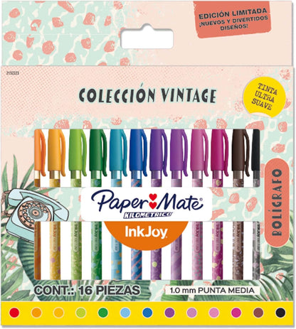 Paper Mate Bolígrafos InkJoy Kilométrico Colección Vintage (16 pzas)