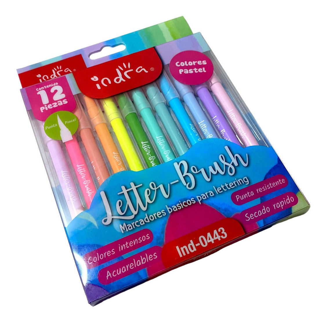 Indra Plumones Letter Brush Pasteles (12 pzas)