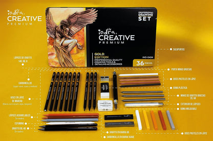 indra Set De Dibujo Profesional Gold Edition (36 pzas)