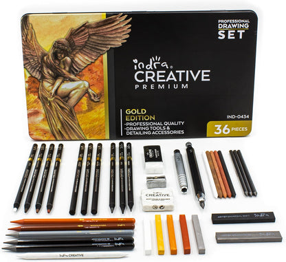 indra Set De Dibujo Profesional Gold Edition (36 pzas)