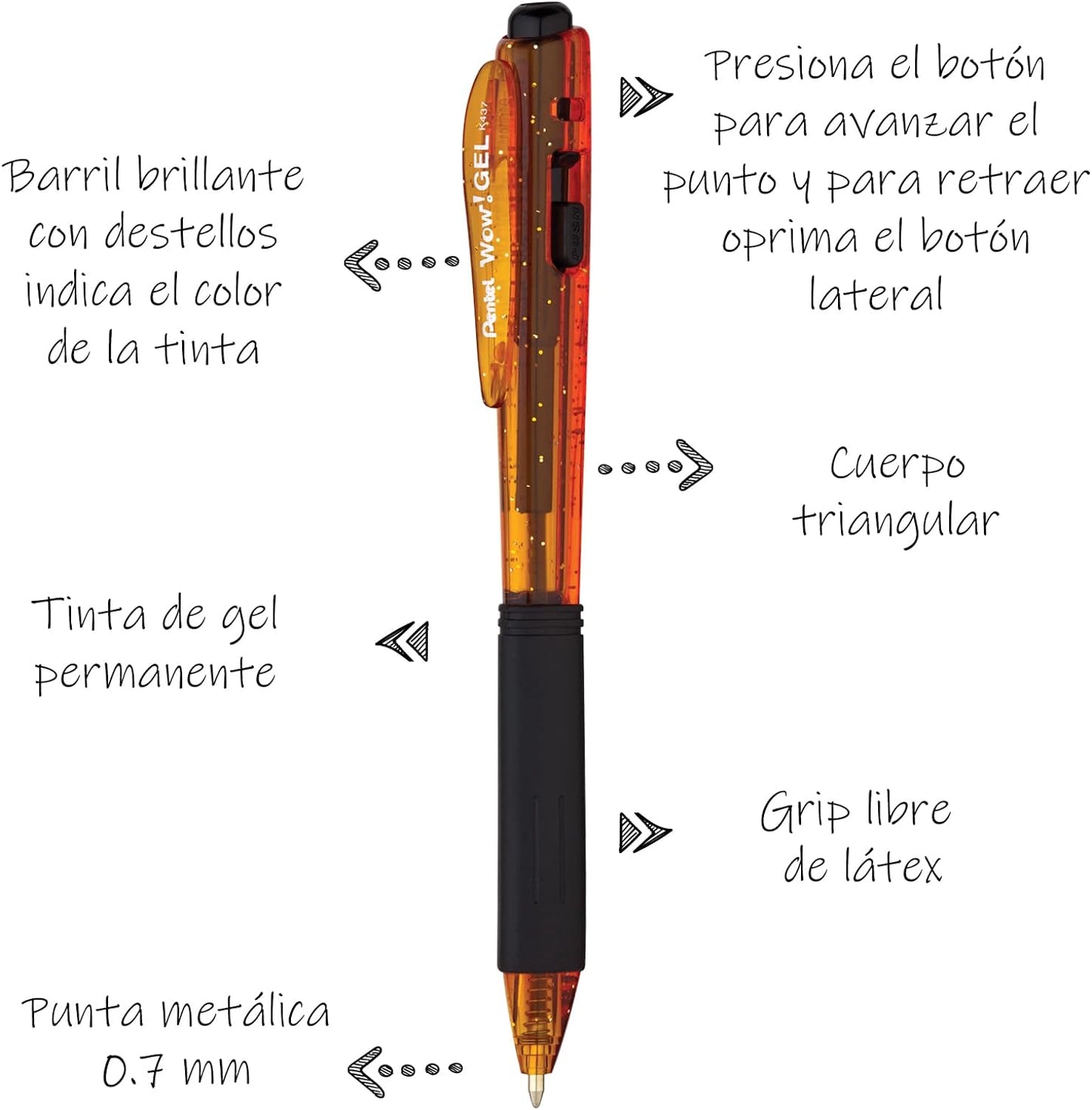 Pentel Pluma WOW Gel (Naranja)