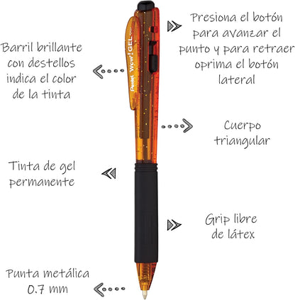 Pentel Pluma WOW Gel (Naranja)