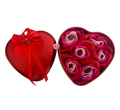 Set Corazón de peluche con 6 rosas de jabón