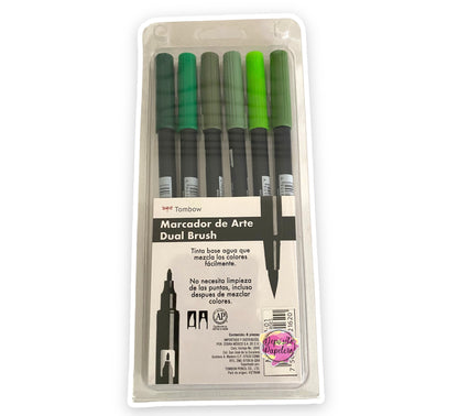 Tombow Dual Brush Pens Set Bosques Verdes (6 Piezas)