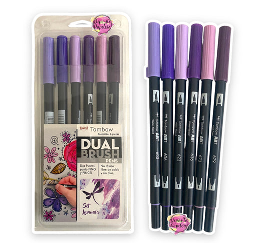 Tombow Dual Brush Pens Set Lavanda (6 Piezas)