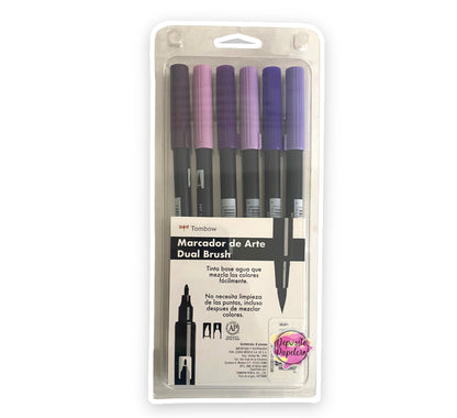 Tombow Dual Brush Pens Set Lavanda (6 Piezas)