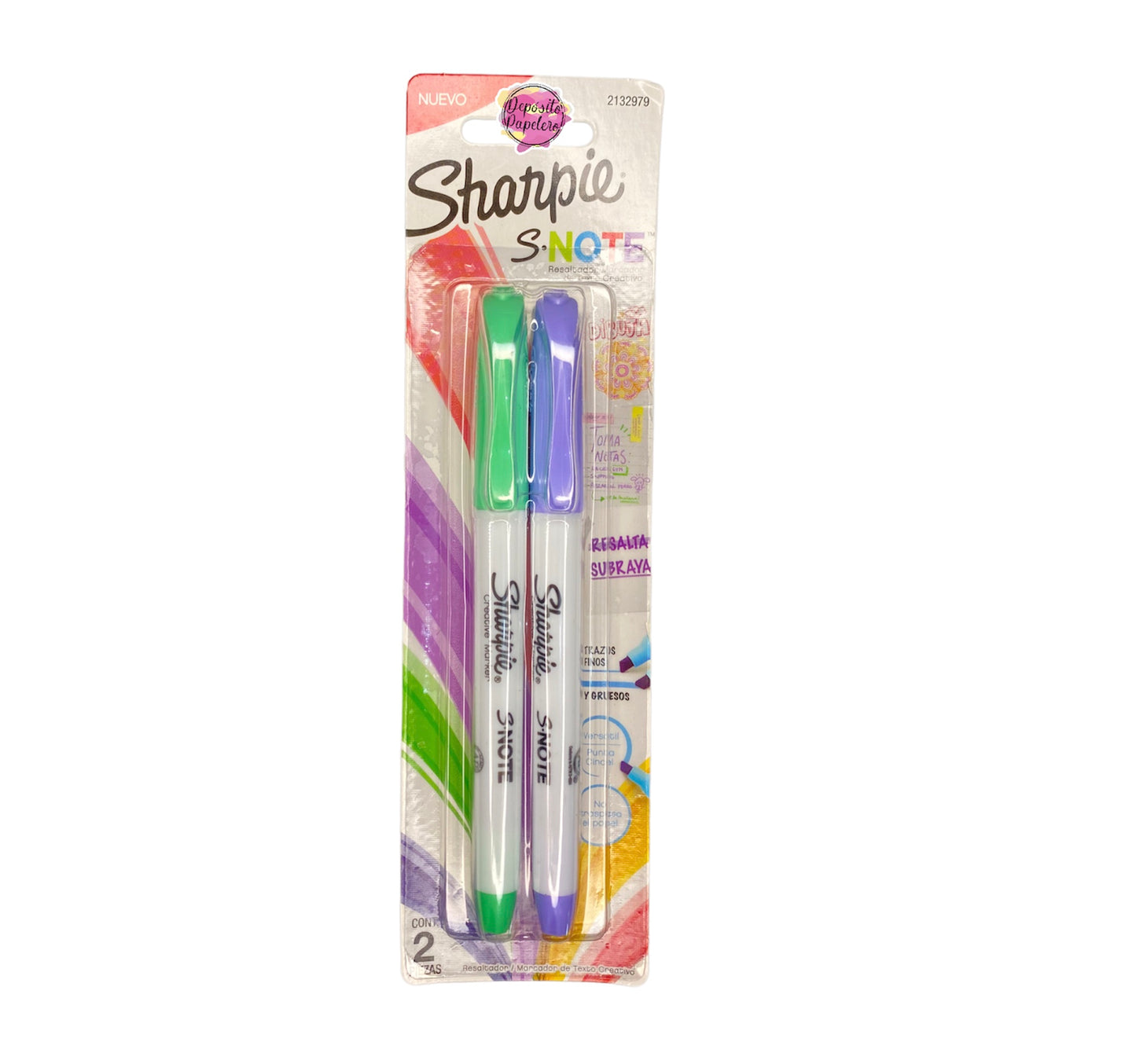 Marcatextos Sharpie S-Note Verde con Morado (2 piezas)