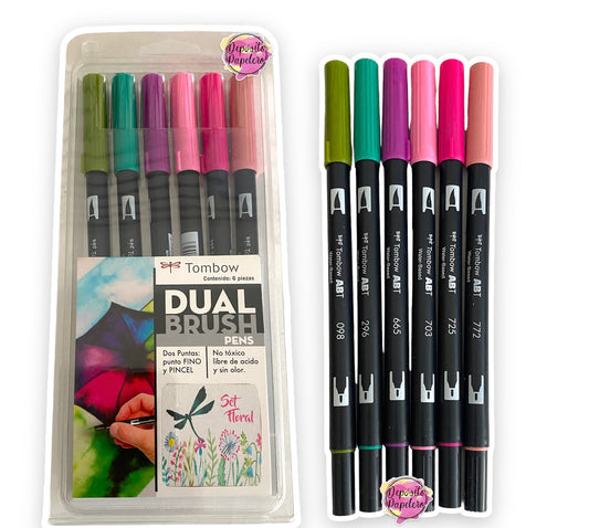 Tombow Dual Brush Pens Set Floral (6 Piezas)