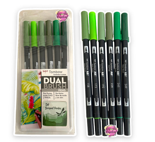 Tombow Dual Brush Pens Set Bosques Verdes (6 Piezas)