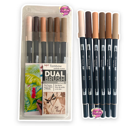 Tombow Dual Brush Pens Set Ocre (6 Piezas)