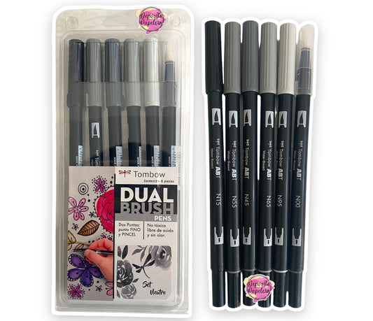 Tombow Dual Brush Pens Set Neutro (6 Piezas)
